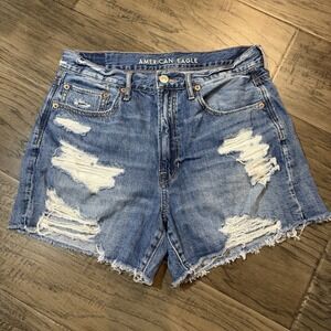 American Eagle Cut Off Denim Shorts Distressed Size 6‎ 97% Cotton